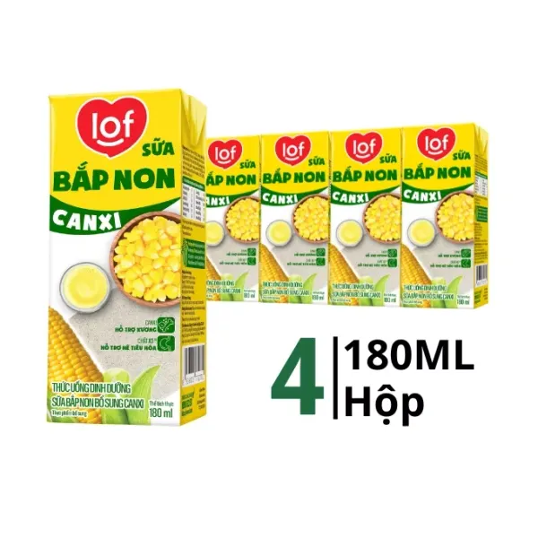 Lốc 4 hộp sữa bắp non canxi Lof 180ml