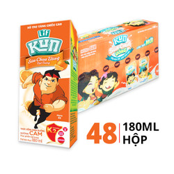 Thùng sữa trái cây hương cam Kun 180ml (48 Hộp)