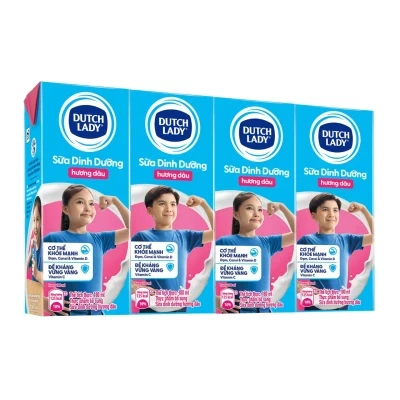 Lốc 4 hộp sữa tươi tiệt trùng Dutch Lady hương dâu 180ml