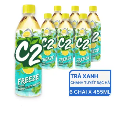 Lốc 6 chai trà xanh C2 Freeze hương chanh tuyết bạc hà 455ml