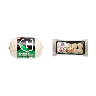 Combo Chả lụa bì ớt xiêm xanh G gói 500g + Chả viên thát lát tôm Hapi gói 200g