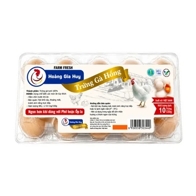 Hộp 10 quả trứng gà hồng Hoàng Gia Huy 53-55g