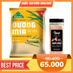 Combo đường mía thiên nhiên Biên Hoà 1kg và Muối hồng xay nhuyễn Vipep 500g
