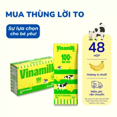 Thùng 48 hộp sữa tươi tiệt trùng Vinamilk giảm béo hương chuối 180ml