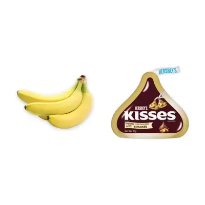 Combo Chuối già giống Nam Mỹ nhánh 1.1Kg (1 nhánh) + Socola kem sữa hạnh nhân Hershey's Kisses gói 36g