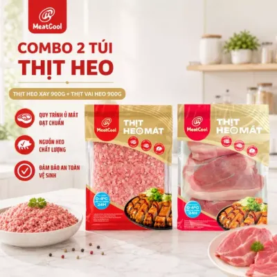 Combo 2 túi thịt heo xay và thịt vai heo Meatcool 900g