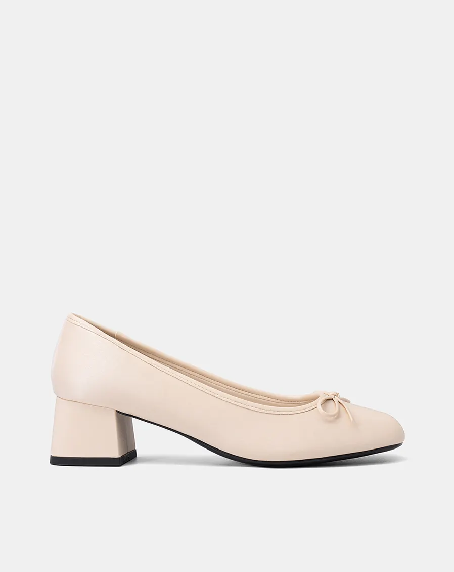 Giày Cao Gót Pumps Gót Vuông Phối Nơ
