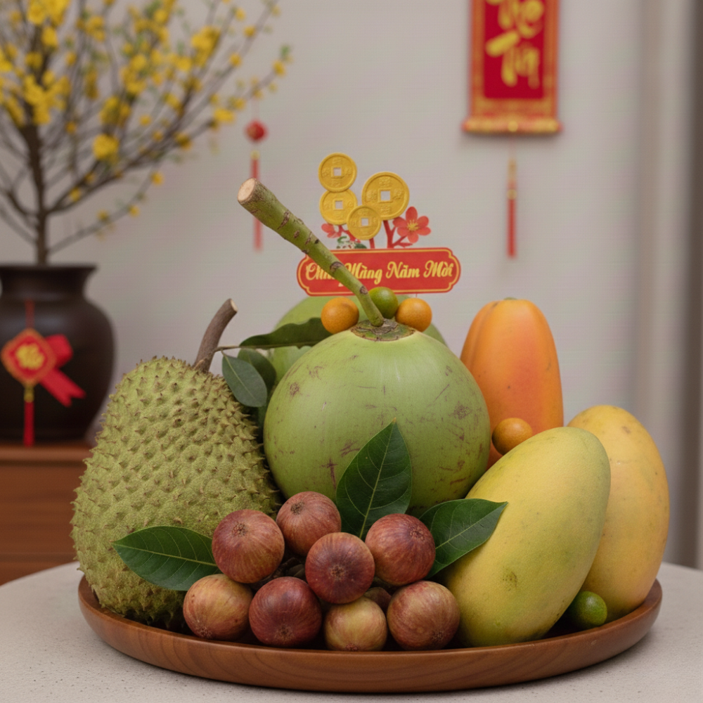 Chưng mâm ngũ quả "Cầu - Sung - Vừa - Đủ - Xài"