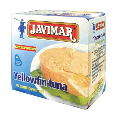 Cá ngừ vây vàng ngâm dầu hướng dương Javimar hộp 80g