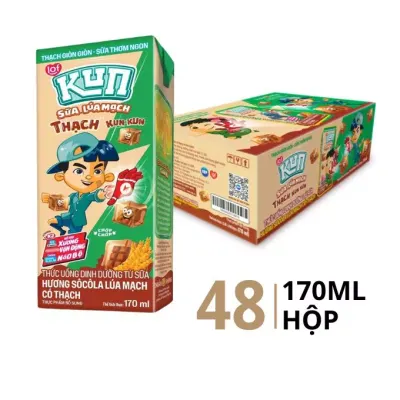 Thùng 48 hộp sữa tươi tiệt trùng Kun vị socola lúa mạch có thạch 170ml