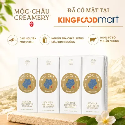 Lốc 4 hộp sữa tươi tiệt trùng Mộc Châu Creamery ít đường 180ml