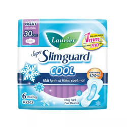 Băng vệ sinh Cool siêu mỏng cánh 1mm ban đêm 30cm Laurier gói 6 miếng (1 Gói)