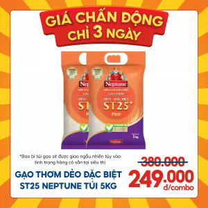 Combo 2 túi gạo thơm dẻo đặc biệt ST25 Neptune túi 5kg (2 Túi)