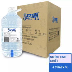 Thùng nước uống tinh khiết Sapuwa chai có vòi 5L (4 chai)