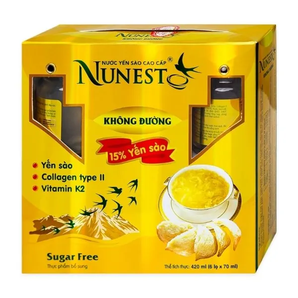 Lốc 6 hộp nước yến sào Nunest không đường 70ml