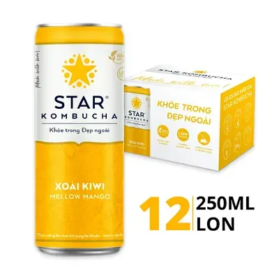 Thùng 12 lon trà lên men bổ sung lợi khuẩn Star Kombucha vị xoài kiwi 250ml