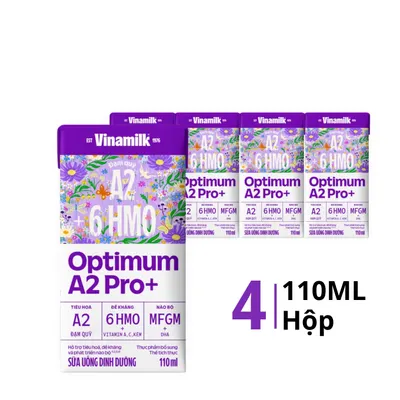 Lốc 4 hộp sữa bột trẻ em Vinamilk Optimum A2 Pro+ pha sẵn 110ml