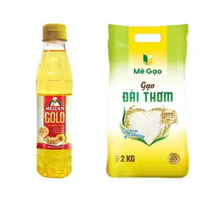 Combo Dầu ăn Meizan chai 400ml (1 Chai) + Gạo đài thơm Mê Gạo túi 2kg