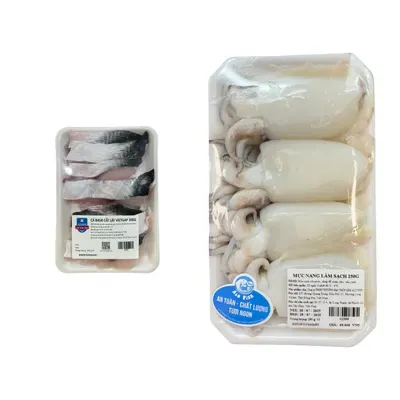 Combo Cá basa cắt lát VietGAP 2-2.5cm vỉ 300g + Mực nang làm sạch khay 250g