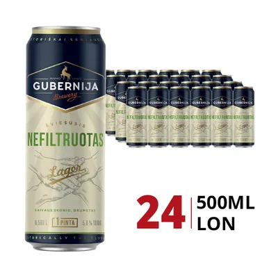Thùng 24 lon bia Gubernija unfiltered lager 5.0% 568ml