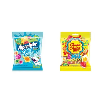 Combo Kẹo dẻo jelly biển xanh long lanh Alpenliebe gói 90g (1 Gói) + Kẹo dẻo hương hỗn hợp Chupa Chups gói 90g