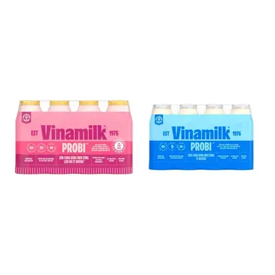 Combo Lốc 4 chai sữa chua uống Probi Vinamilk hương lựu đỏ ít đường + Lốc 4 chai sữa chua uống Probi Vinamilk ít đường