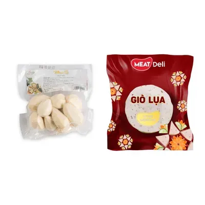 Combo Khoai sọ gọt vỏ gói 400g (1 Gói) + Giò lụa Ngự Bảo hảo hạng Meat Deli gói 300g