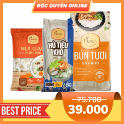 Combo nuffam: Hủ tiếu 250g, bún tươi khô 400g, nui gạo ống dài 350g