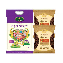 Combo Gạo thơm ST25+ Vua Gạo 5kg và 2 Nui gạo lứt Nuffam 210g