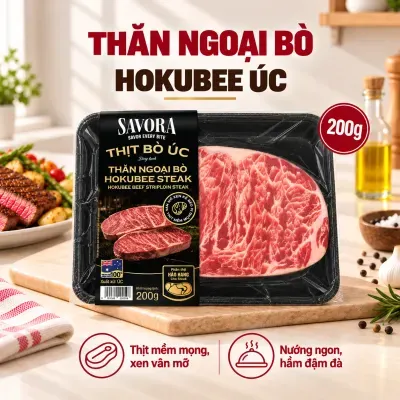 Thăn ngoại bò Hokubee Úc đông lạnh Savora khay 200g