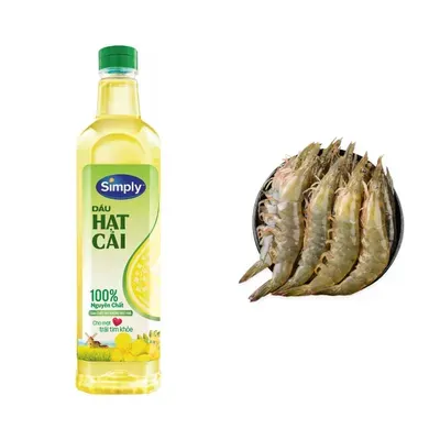 Combo Dầu hạt cải Simply chai 1L + Tôm thẻ lớn (30-40 con/kg) 500g