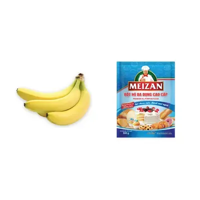 Combo Chuối già giống Nam Mỹ nhánh 1.1Kg (1 nhánh) + Bột mì đa dụng Meizan gói 500g