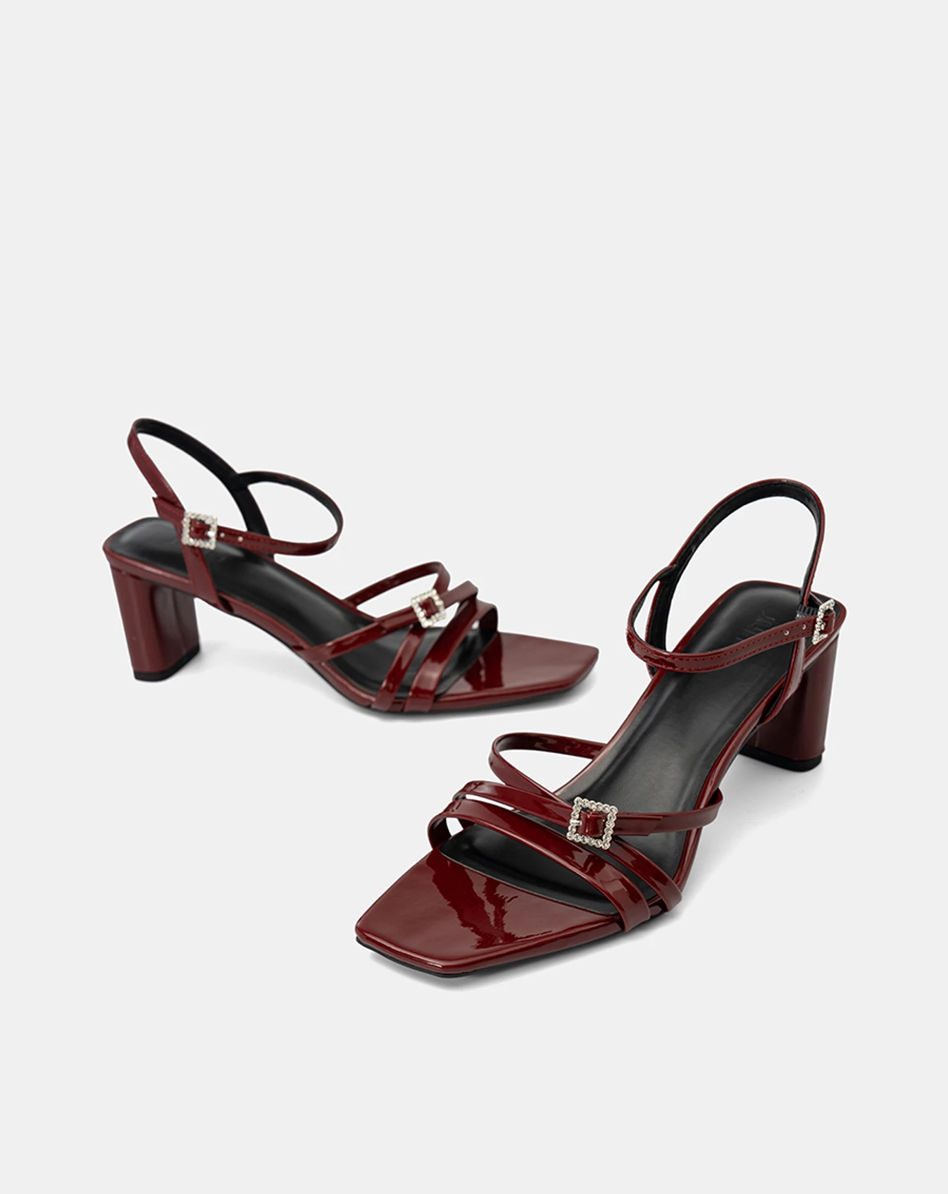 Giày Sandal Gót Vuông Phối Khóa Đá - Image 3