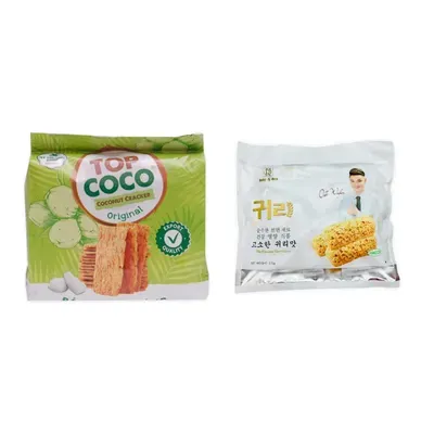 Combo Bánh dừa nướng Topcoco gói 150g (1 Gói) + Bánh xốp yến mạch Ruby & Ben gói 370g