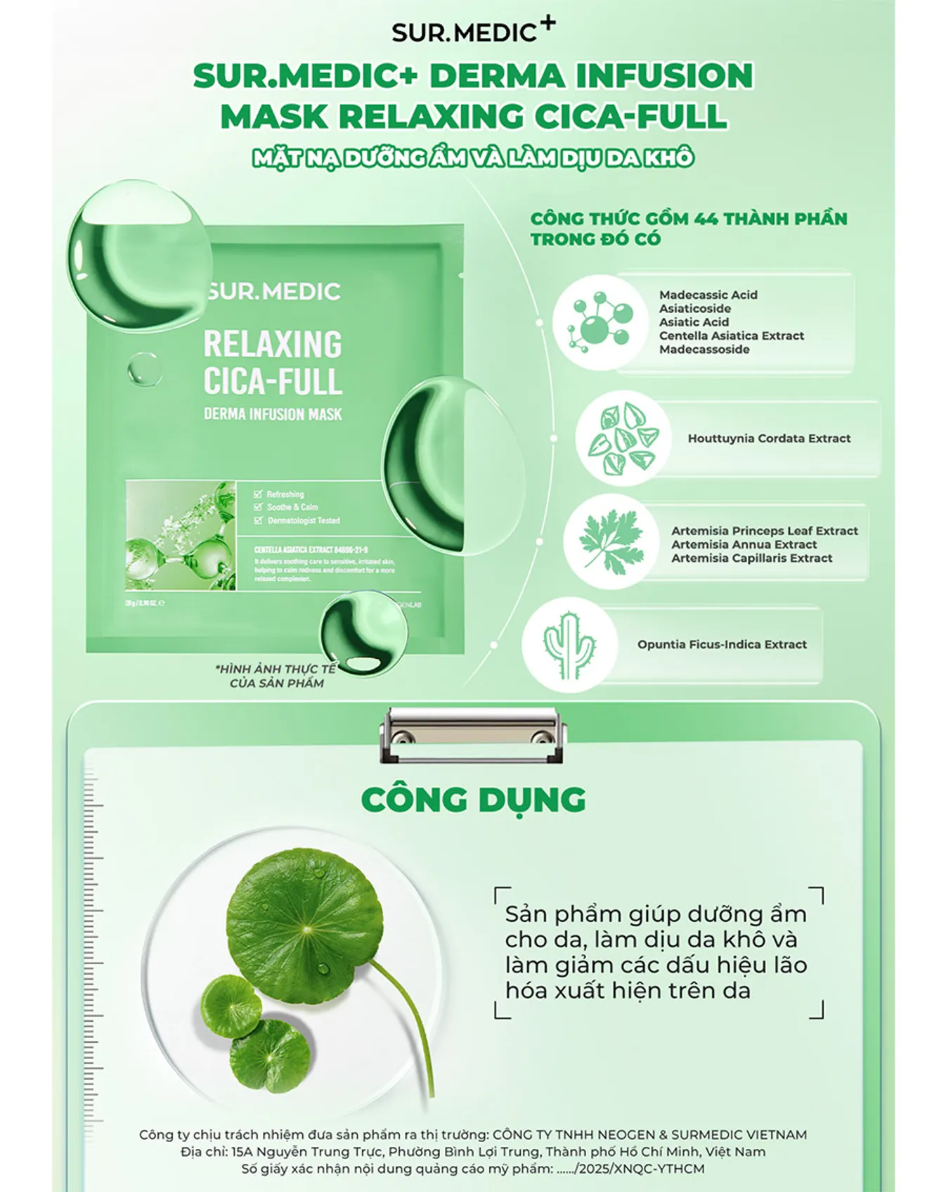 Mặt Nạ Sur.Medic Relaxing Cica-Full Derma Infusion Mask 28g - Image 2