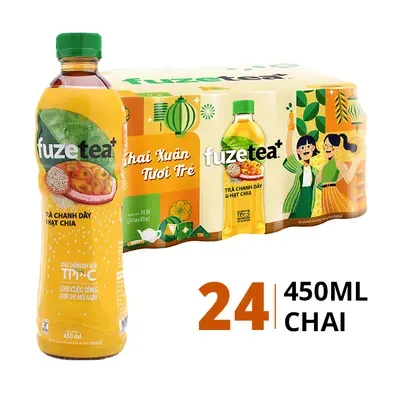 Thùng 24 chai trà chanh dây và hạt chia Fuze Tea+ 450ml