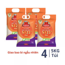 Combo 4 túi gạo thơm dẻo đặc biệt ST25 Neptune túi 5kg (4 Túi)