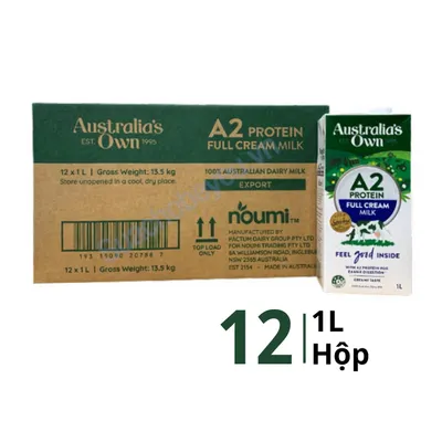 Thùng 12 hộp sữa tươi tiệt trùng A2 Australia's Own nguyên kem 1L