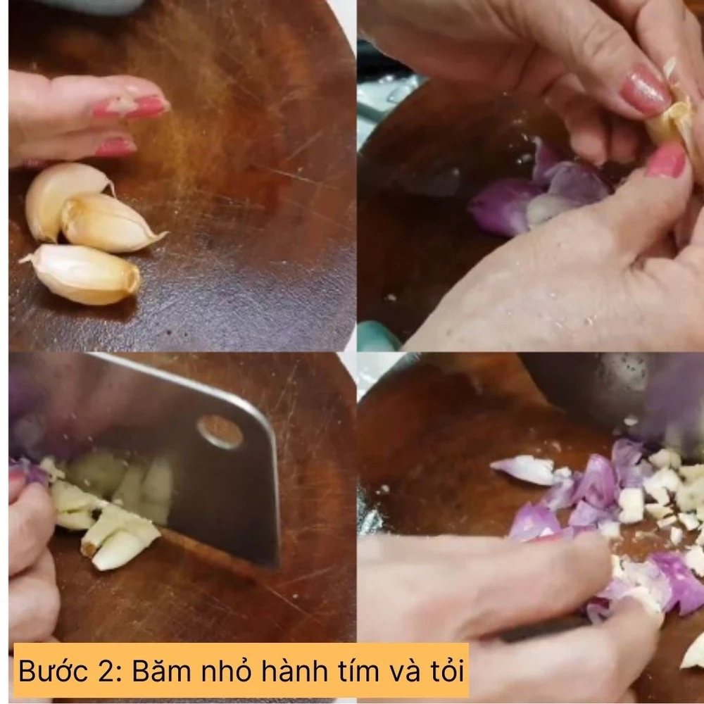 băm nhỏ hành tím và tỏi