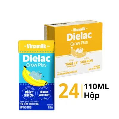 Thùng 24 hộp sữa bột trẻ em pha sẵn Vinamilk Dielac Growplus hương chuối 110ml