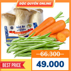 Combo Cà rốt Đà Lạt VietGap phần 300g & Nấm đùi gà hữu cơ Bắc Âu gói 250g & Đậu cove vỉ 250g