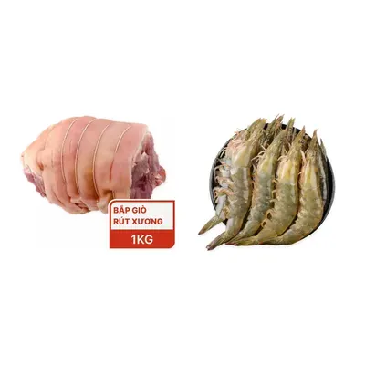 Combo Bắp giò rút xương cuộn chỉ 1Kg + Tôm thẻ lớn (30-40 con/kg) 500g