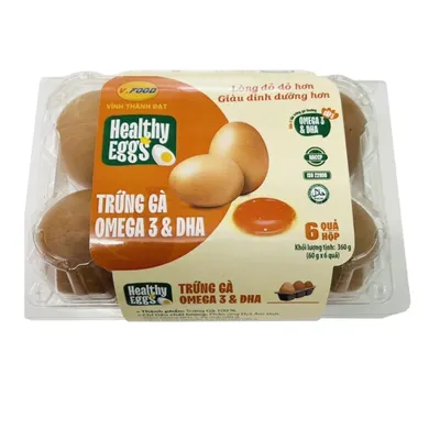 Trứng gà Omega 3 và DHA - Healthy Eggs 60g ± 2g Vfoods hộp 6 quả
