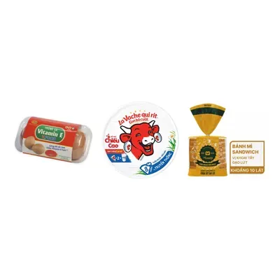 Combo Trứng gà vitamin E - Healthy Eggs ± Vfoods + Phô mai Con Bò Cười 8 miếng + Sandwich khoai tây gạo lứt Momiji