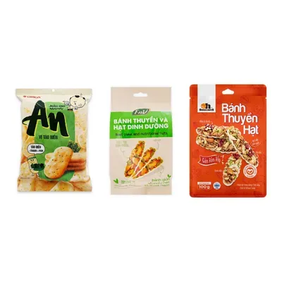 Combo Bánh gạo An vị tảo biển Orion + Bánh thuyền và hạt dinh dưỡng FNV + Bánh thuyền hạt Oh Smile Nuts