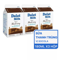 Combo sữa tươi thanh trùng socola Đà Lạt Milk hộp 180ml (3 Hộp)