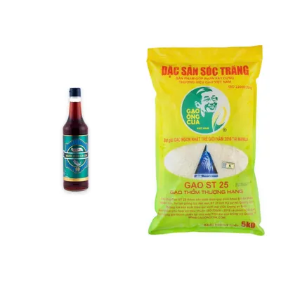 Combo Nước mắm 60N Hạnh Phúc chai 500ml + Gạo ST25 đặc sản Sóc Trăng Ông Cua túi 5kg