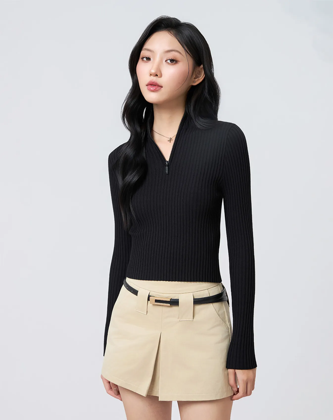 Áo dệt kim tay dài có dây kéo - Image 2