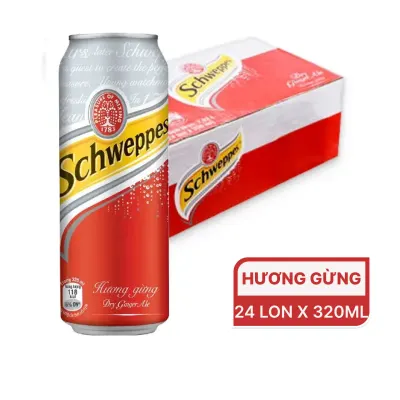 Thùng 24 lon nước soda Schweppes Dry Ginger Ale hương gừng 320ml