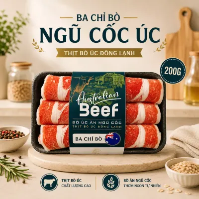 Ba chỉ bò ngũ cốc Úc đông lạnh Freshfoco vỉ 200g